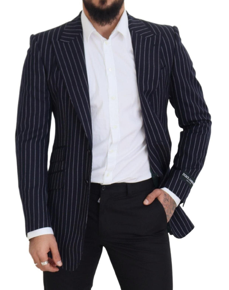 Dolce &amp; Gabbana Blazer à simple boutonnage en laine rayée bleu foncé