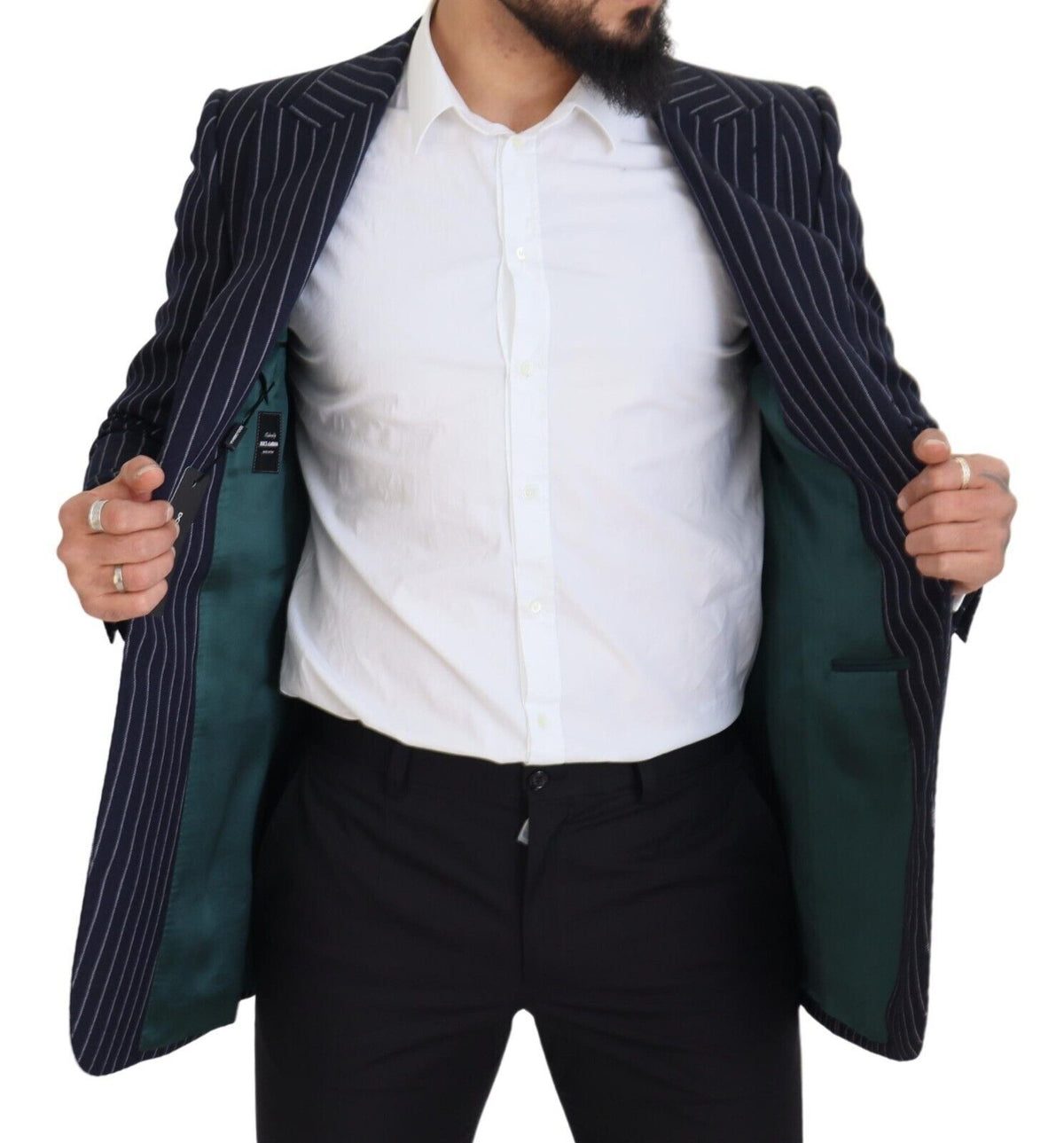 Dolce &amp; Gabbana Blazer à simple boutonnage en laine rayée bleu foncé