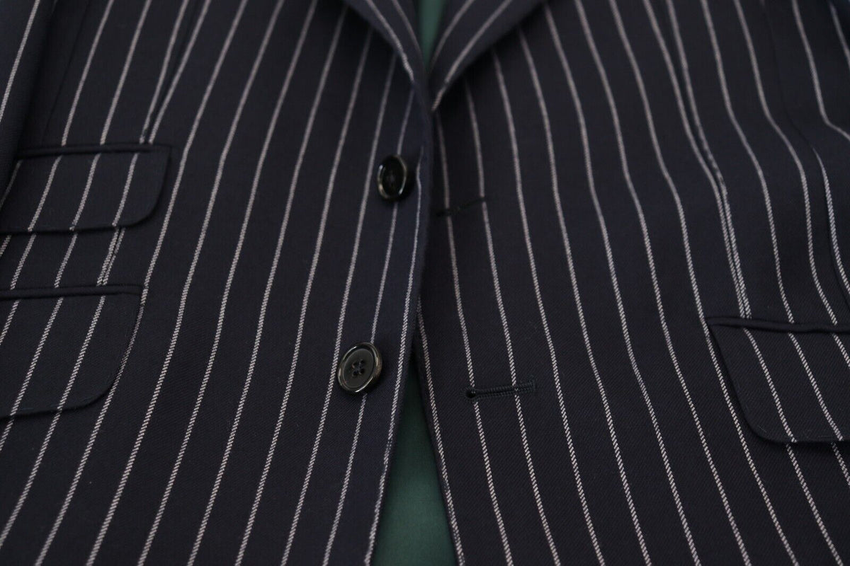 Dolce &amp; Gabbana Blazer à simple boutonnage en laine rayée bleu foncé