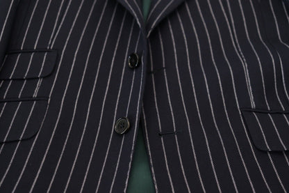 Dolce &amp; Gabbana Blazer à simple boutonnage en laine rayée bleu foncé