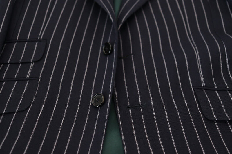 Dolce &amp; Gabbana Blazer à simple boutonnage en laine rayée bleu foncé