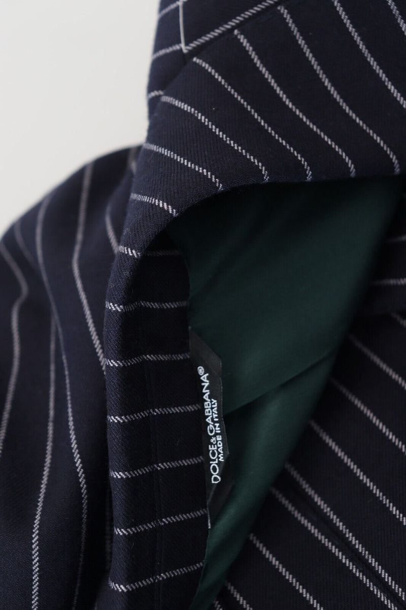 Dolce &amp; Gabbana Blazer à simple boutonnage en laine rayée bleu foncé