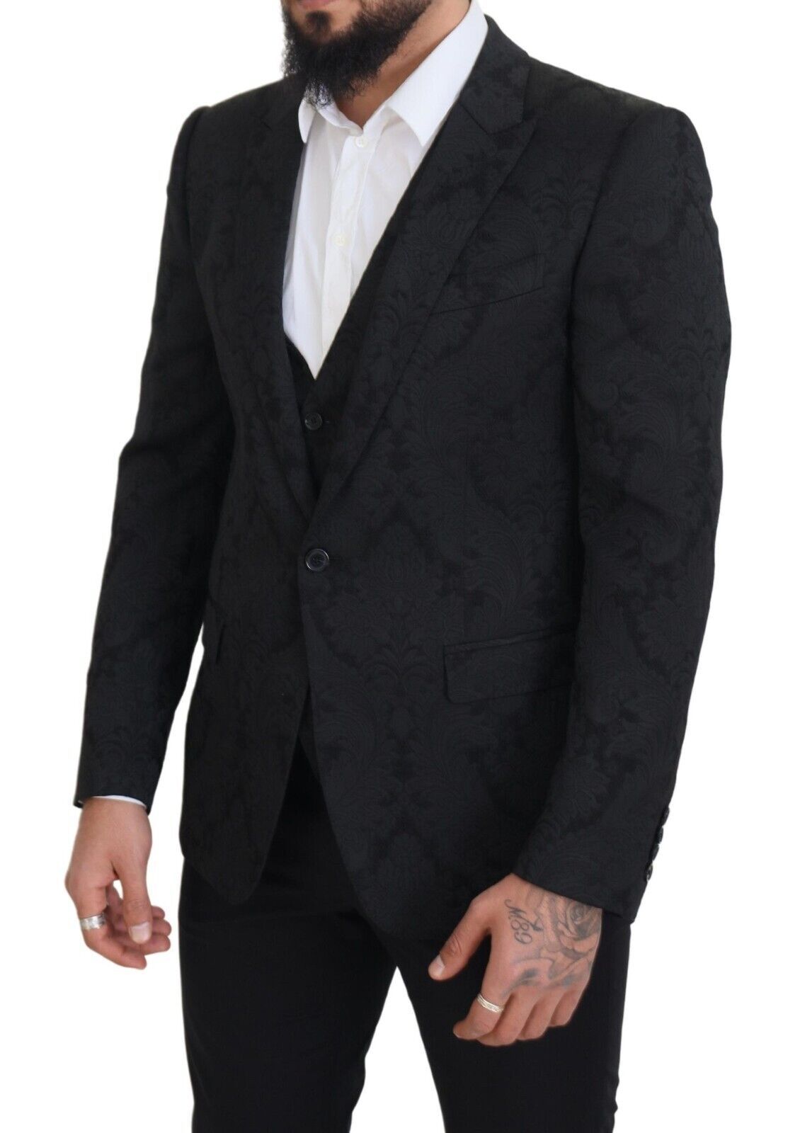 Dolce & Gabbana Black Floral Brocade MARTINI Suit