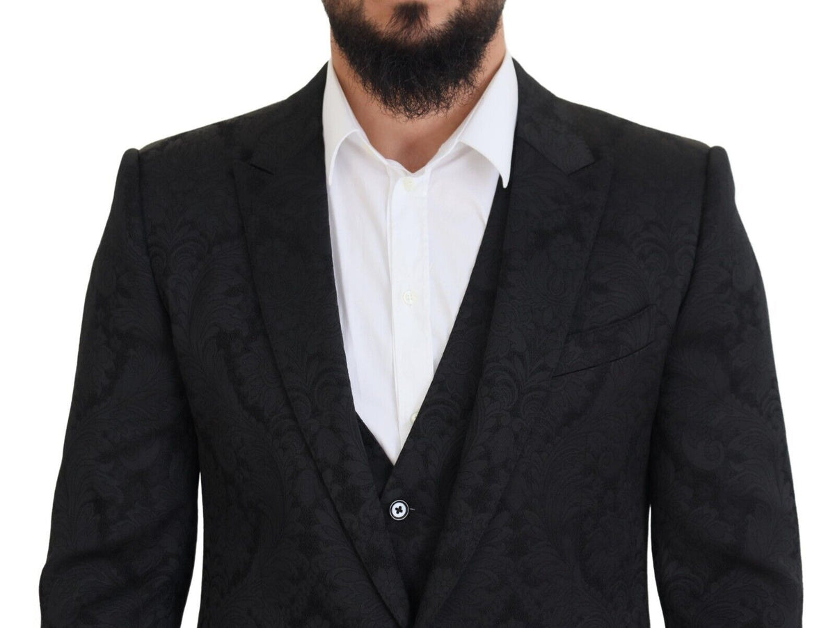 Dolce & Gabbana Black Floral Brocade MARTINI Suit
