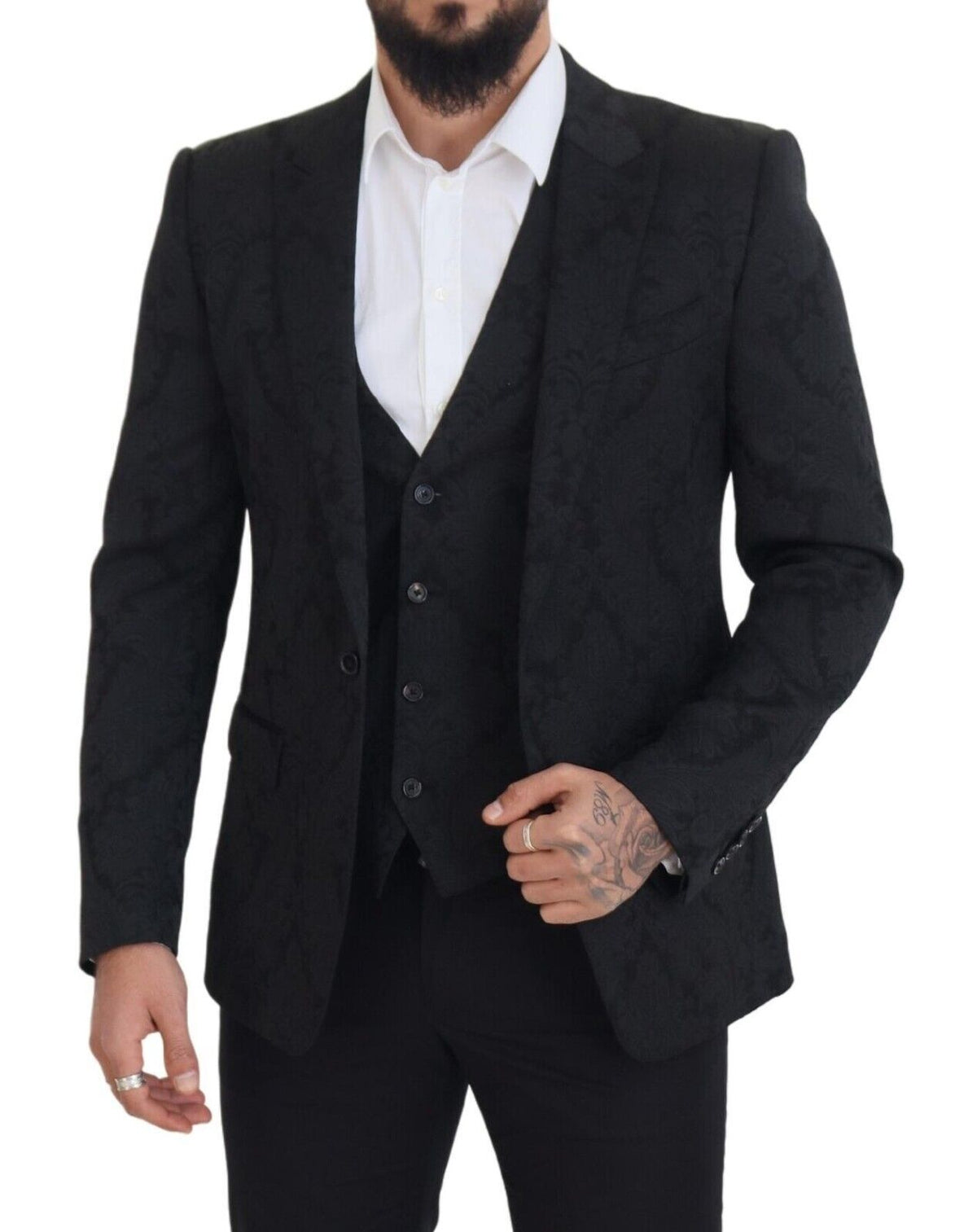 Dolce & Gabbana Black Floral Brocade MARTINI Suit