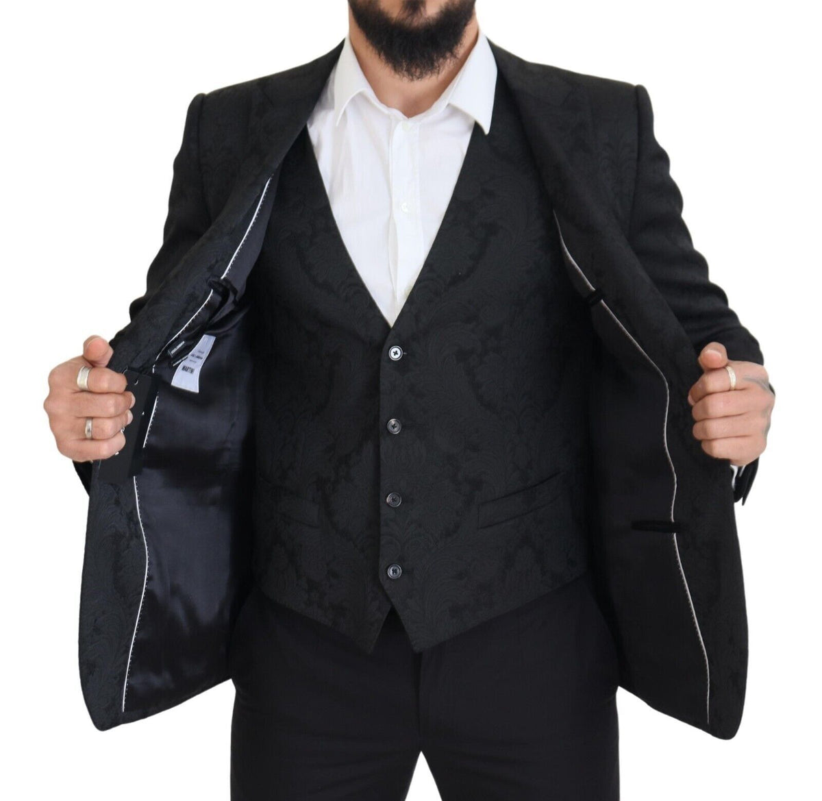 Dolce & Gabbana Black Floral Brocade MARTINI Suit