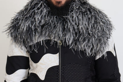 Veste à fermeture éclair intégrale en peau de mouton et fourrure noire et blanche de Dolce & Gabbana