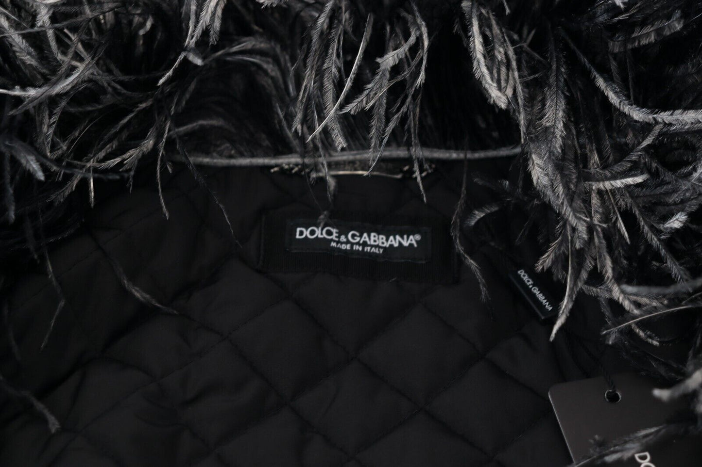 Veste à fermeture éclair intégrale en peau de mouton et fourrure noire et blanche de Dolce & Gabbana
