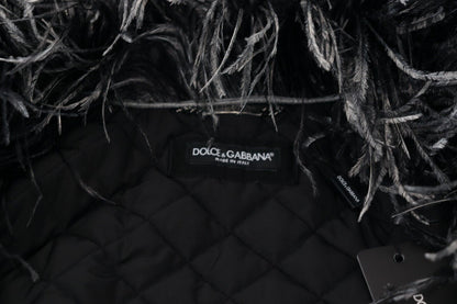 Veste à fermeture éclair intégrale en peau de mouton et fourrure noire et blanche de Dolce & Gabbana