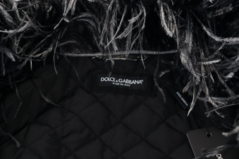 Dolce & Gabbana zwarte en witte bont- en schapenvacht jas met ritssluiting