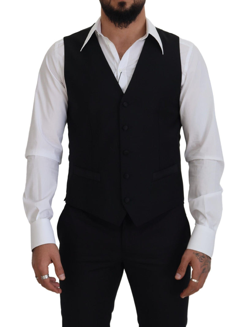 Dolce & Gabbana Black Virgin Wool Waistcoat - Formal Dress Vest