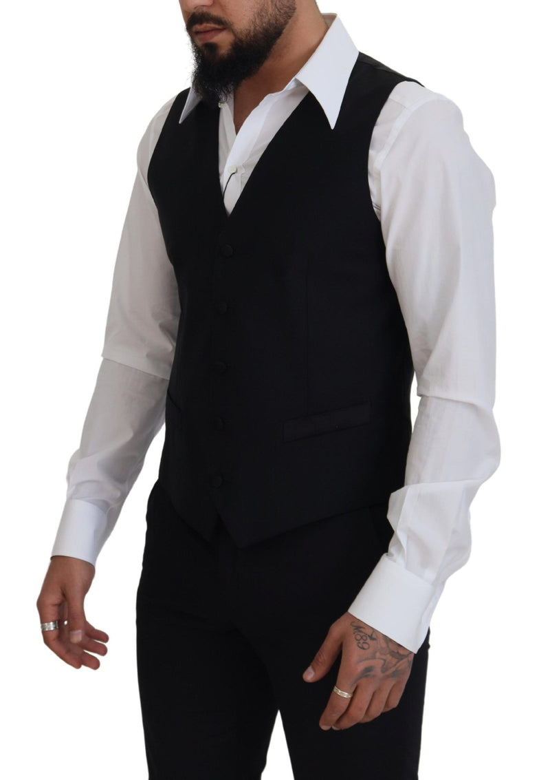 Dolce & Gabbana Black Virgin Wool Waistcoat - Formal Dress Vest
