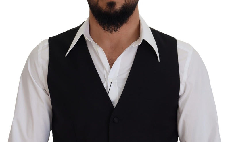Dolce & Gabbana Black Virgin Wool Waistcoat - Formal Dress Vest