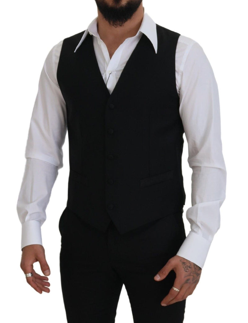 Dolce & Gabbana Black Virgin Wool Waistcoat - Formal Dress Vest