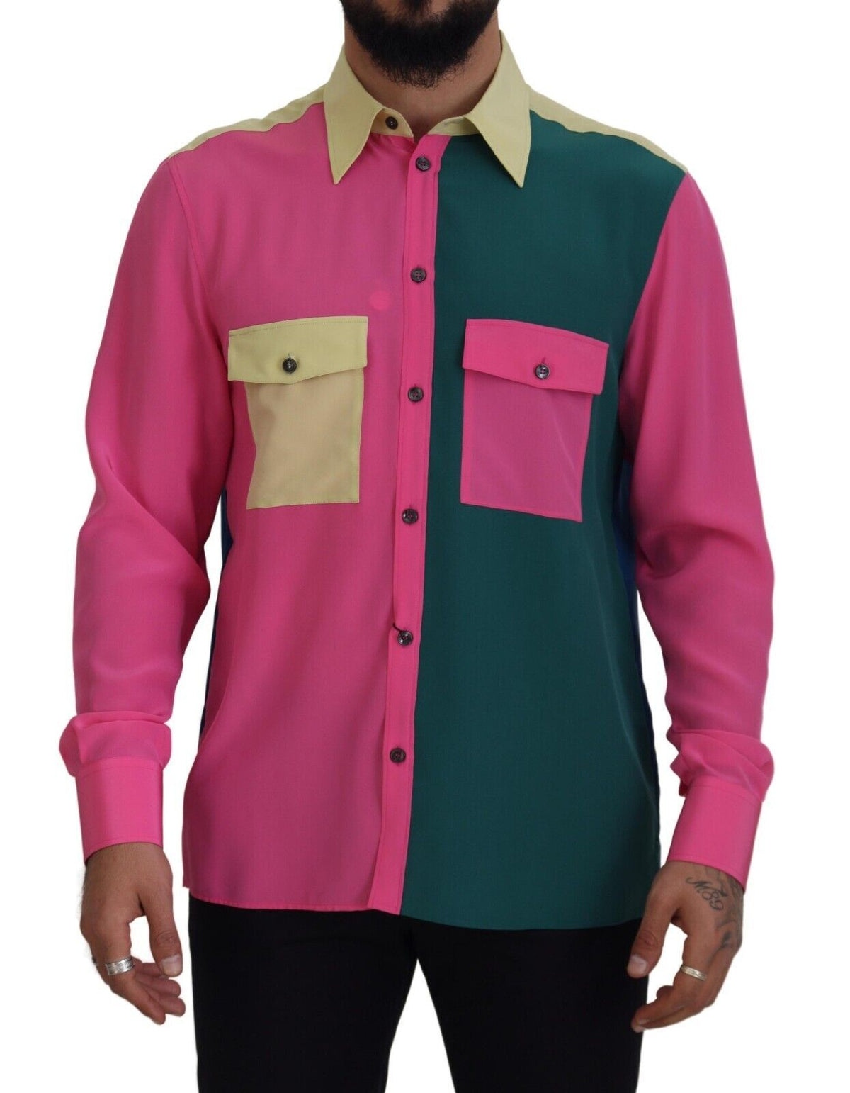 Chemise en soie à boutons multicolores et patchwork de Dolce &amp; Gabbana