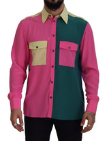 Chemise en soie à boutons multicolores et patchwork de Dolce &amp; Gabbana