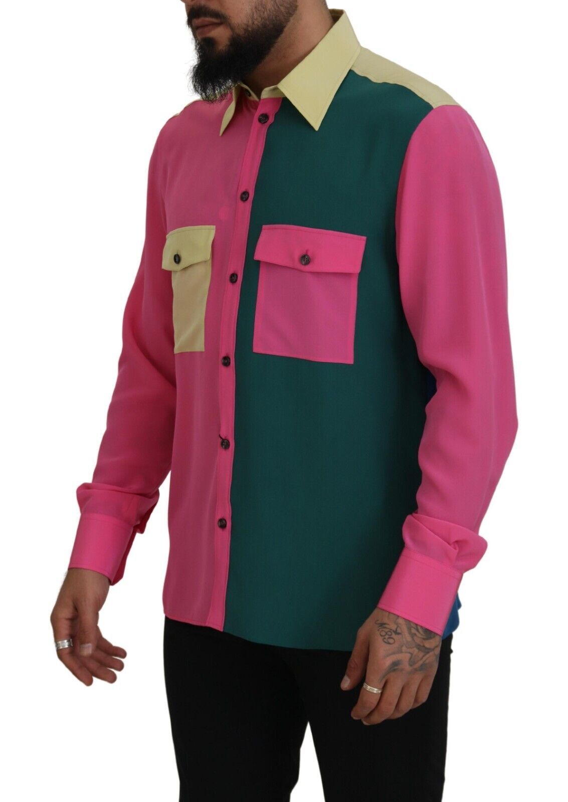 Chemise en soie à boutons multicolores et patchwork de Dolce &amp; Gabbana