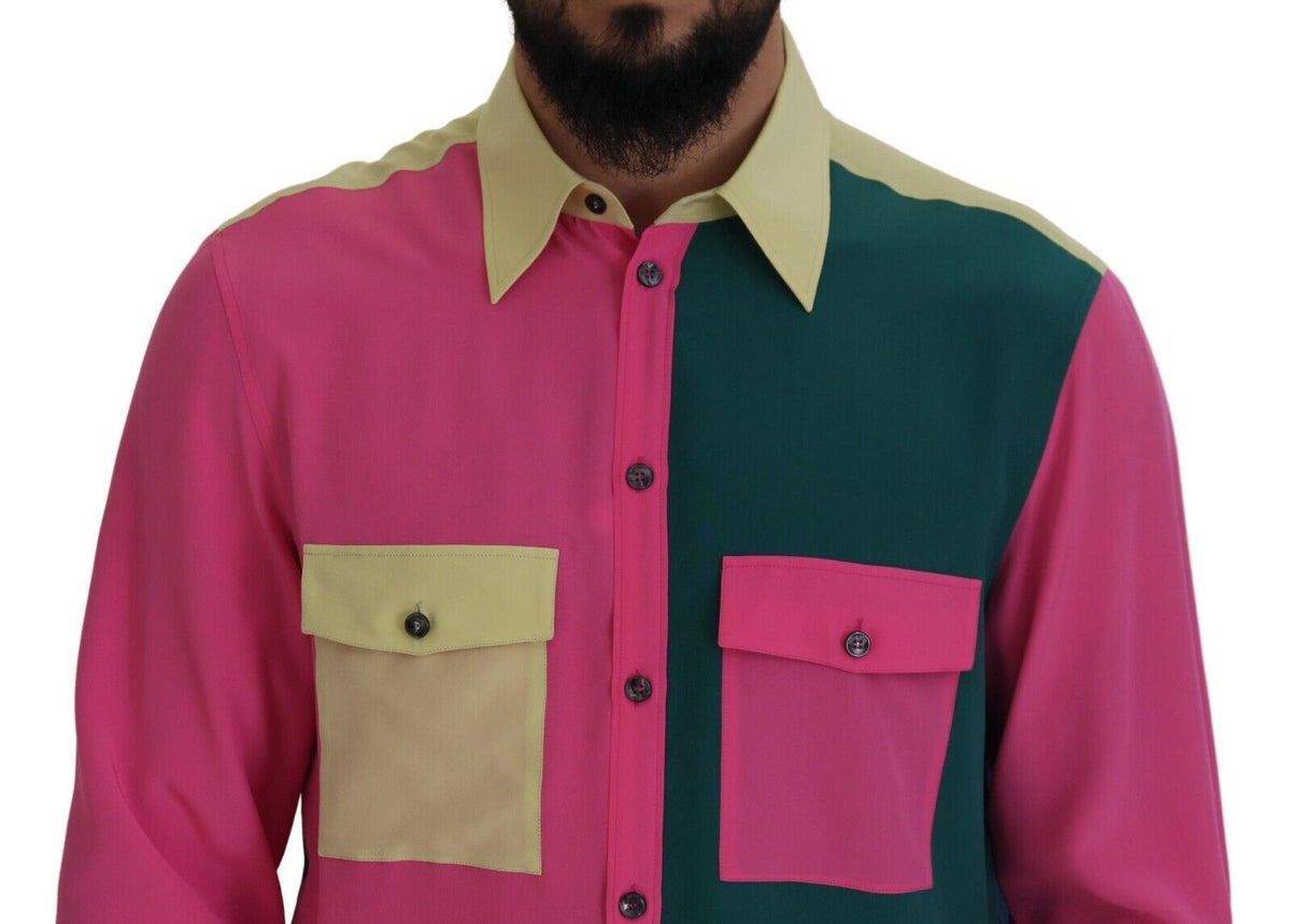 Chemise en soie à boutons multicolores et patchwork de Dolce &amp; Gabbana