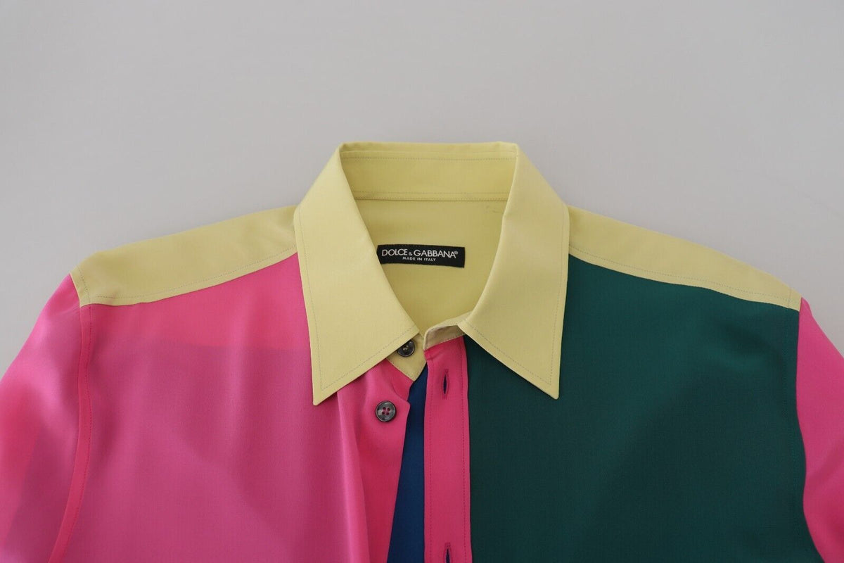 Chemise en soie à boutons multicolores et patchwork de Dolce &amp; Gabbana
