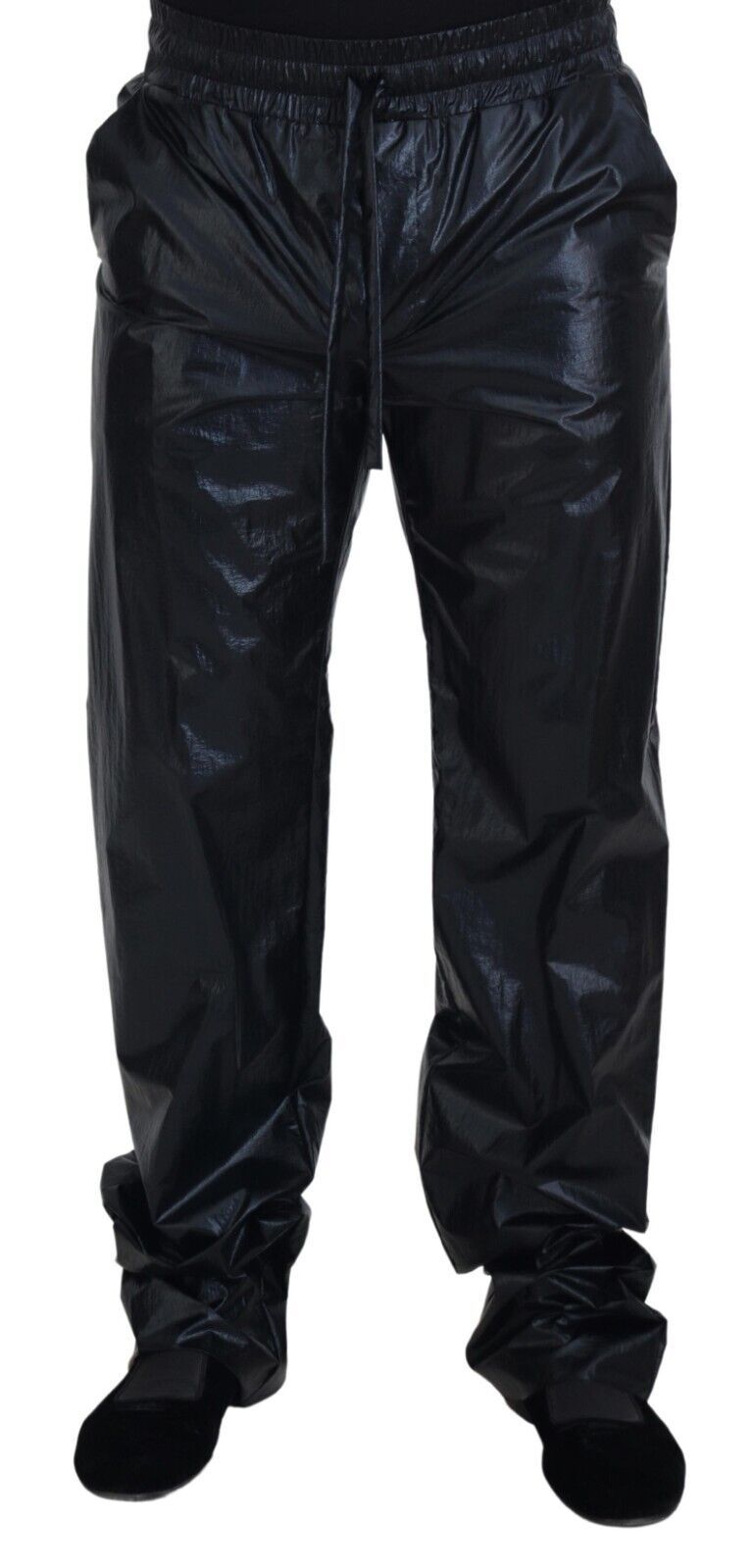 Pantalon en nylon noir brillant à cordon de Dolce &amp; Gabbana