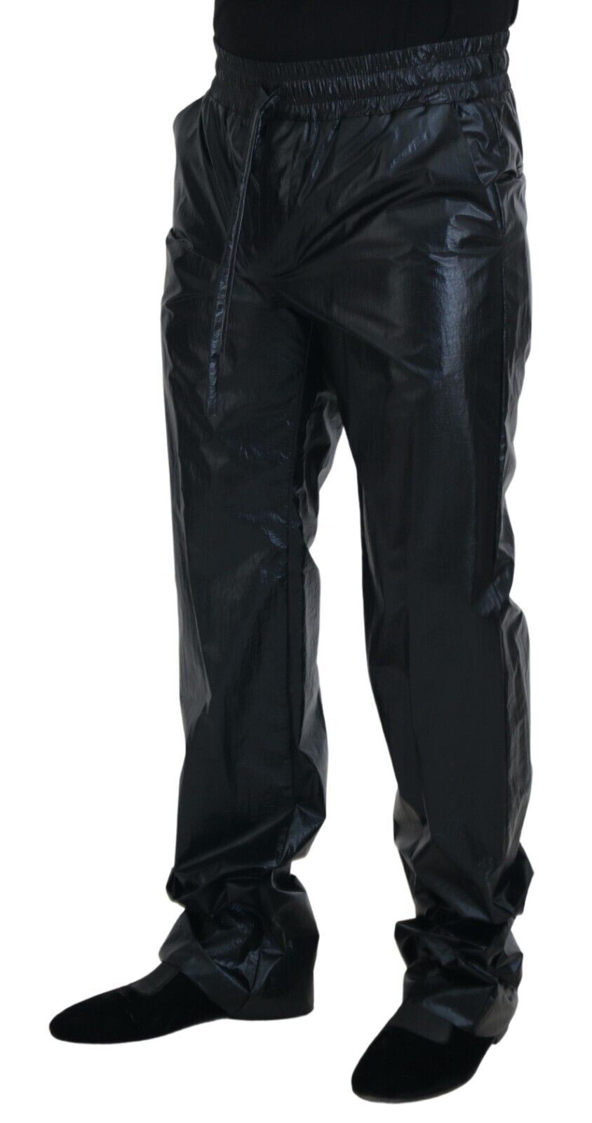 Pantalon en nylon noir brillant à cordon de Dolce &amp; Gabbana