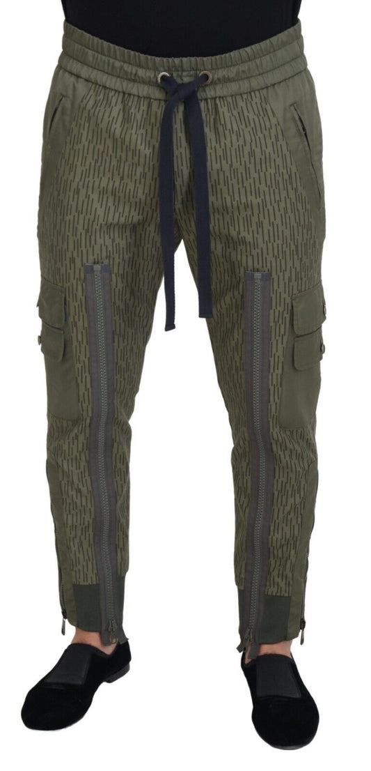 Pantalon cargo à rayures vertes et zippures sur les jambes pour homme, Dolce &amp; Gabbana