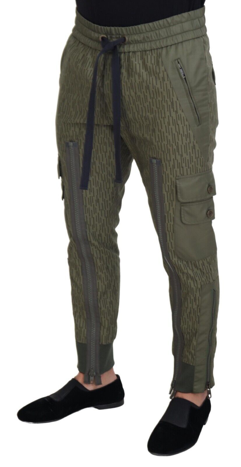 Pantalon cargo à rayures vertes et zippures sur les jambes pour homme, Dolce &amp; Gabbana