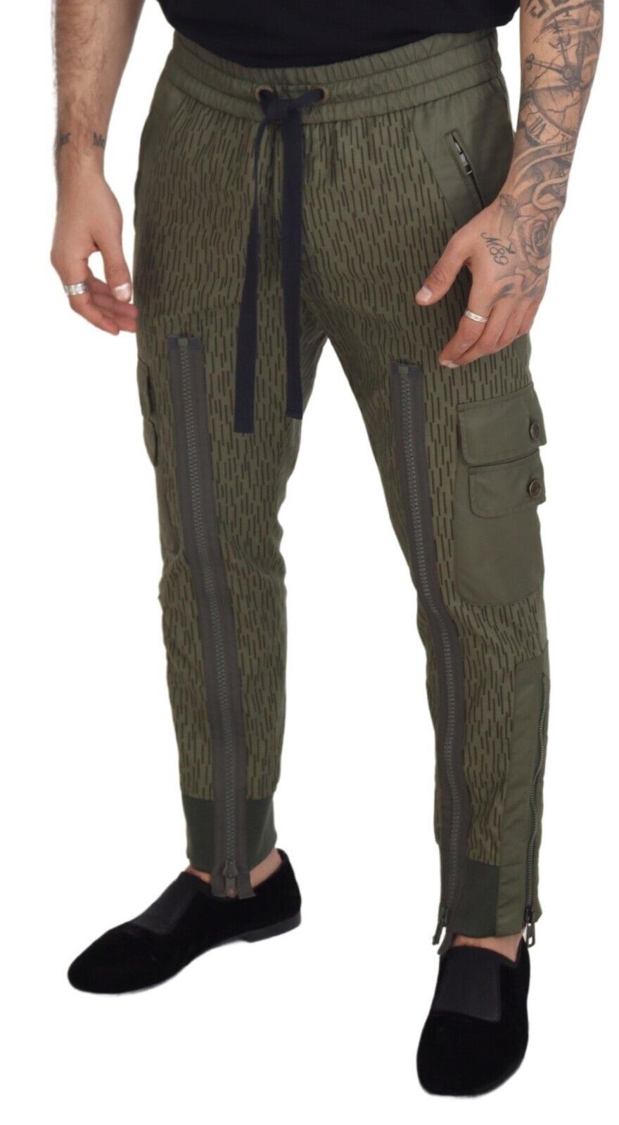 Pantalon cargo à rayures vertes et zippures sur les jambes pour homme, Dolce &amp; Gabbana