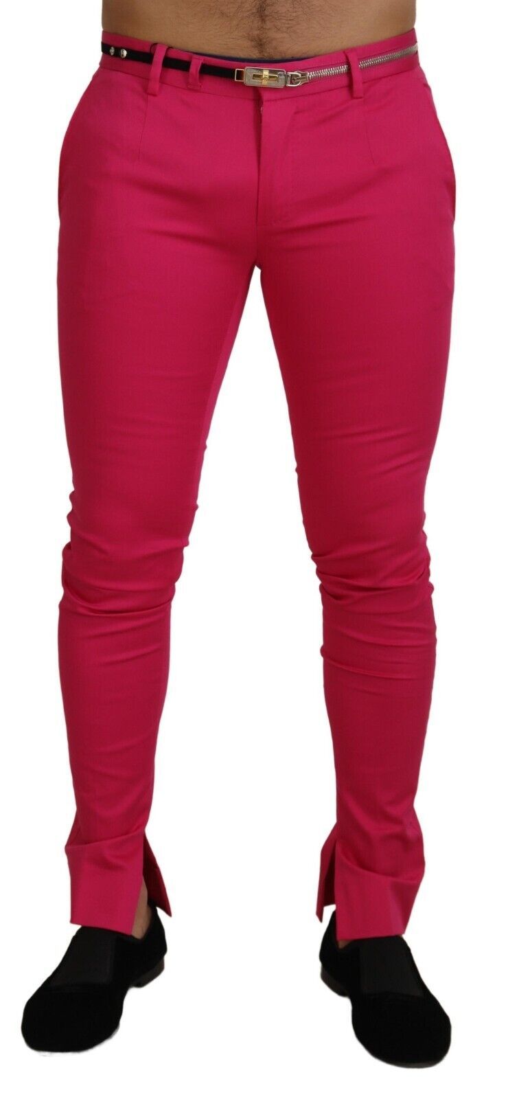 Pantalon Dolce &amp; Gabbana rose à ceinture avec boucle et fermeture éclair.