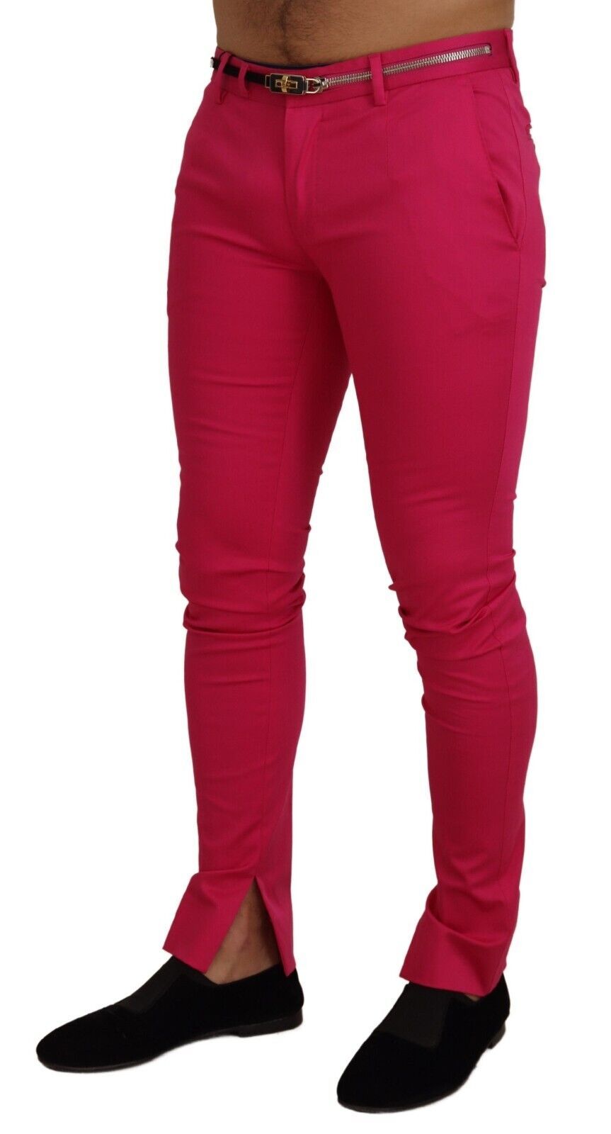 Pantalon Dolce &amp; Gabbana rose à ceinture avec boucle et fermeture éclair.