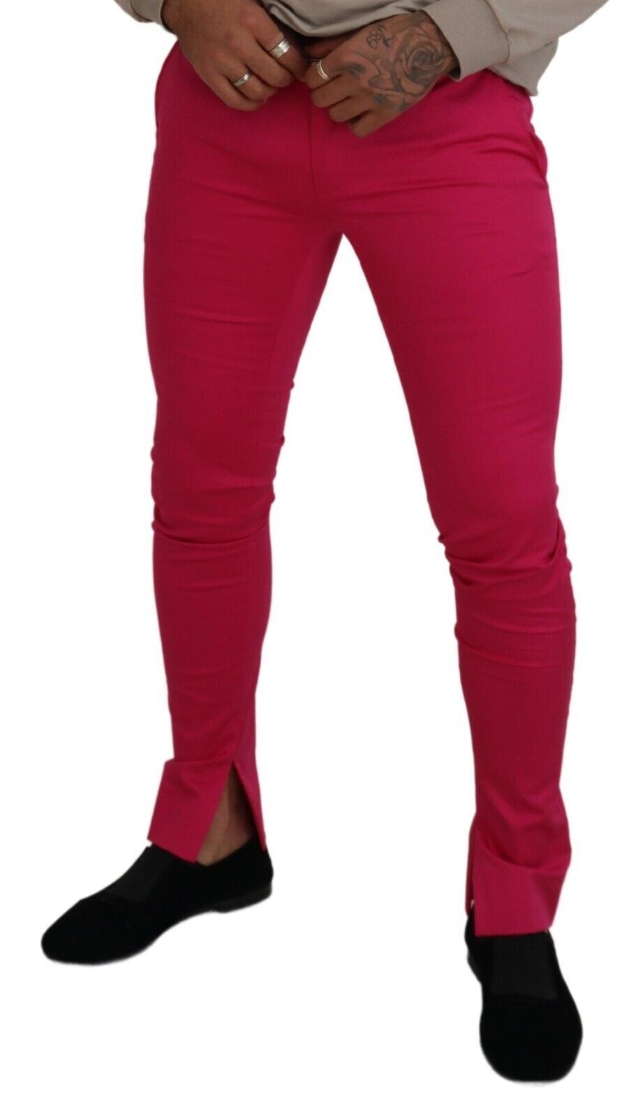Pantalon Dolce &amp; Gabbana rose à ceinture avec boucle et fermeture éclair.