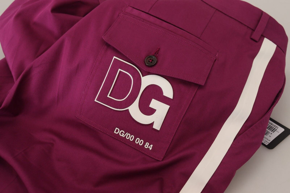 Pantalon Dolce &amp; Gabbana en coton magenta avec logo DG et poches.
