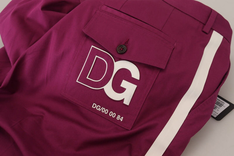 Pantalon Dolce &amp; Gabbana en coton magenta avec logo DG et poches.
