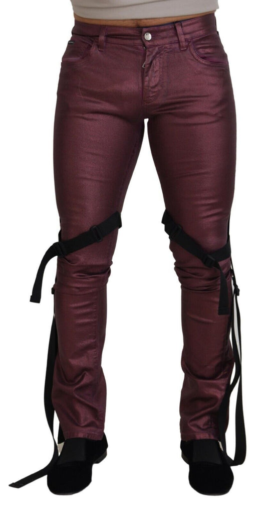 Dolce & Gabbana magentakleurige katoenen casual jeans met harnasdetail voor heren