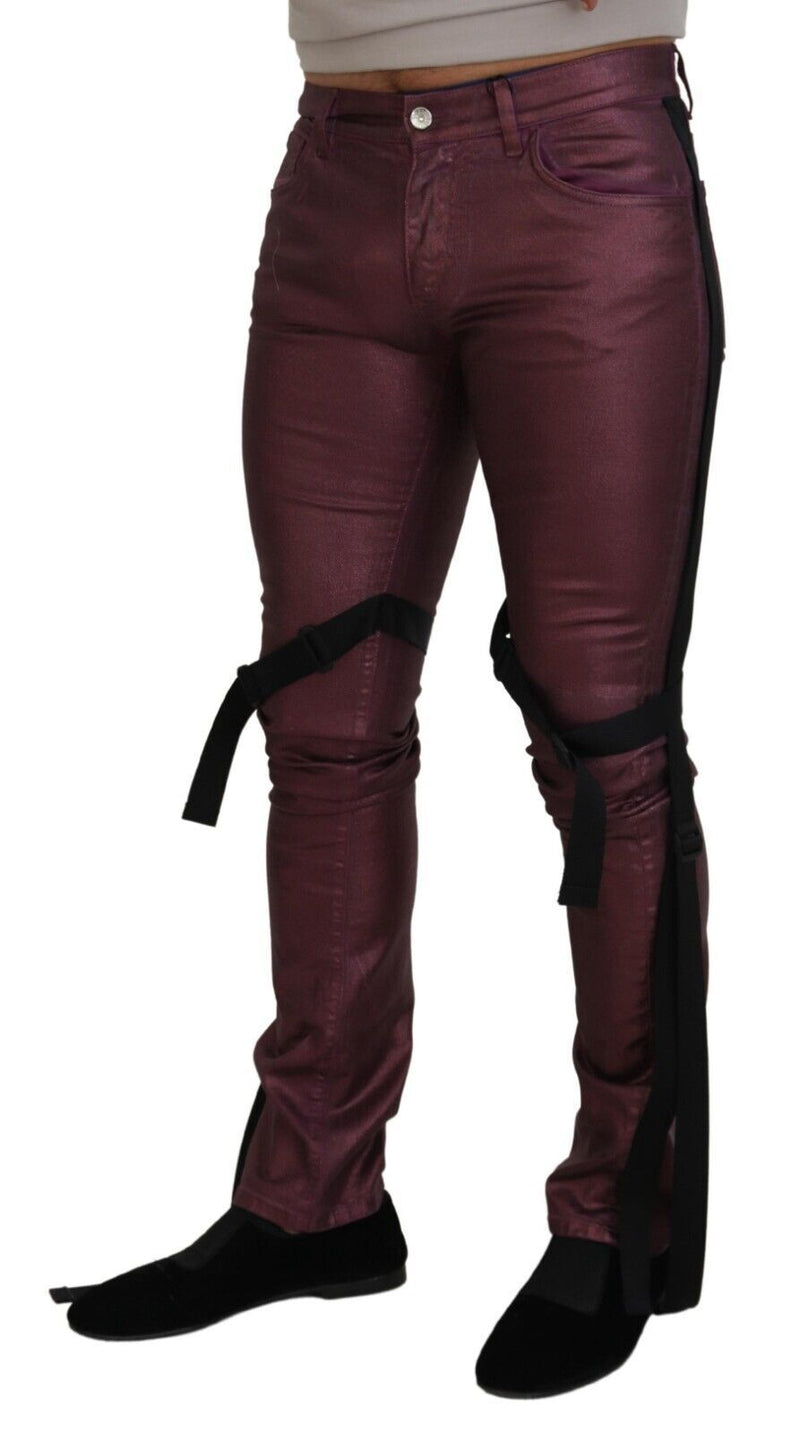 Jeans en jean à bretelles décontractés pour homme en coton magenta de Dolce &amp; Gabbana