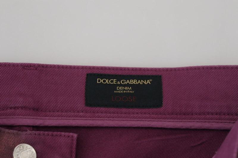 Jeans en jean à bretelles décontractés pour homme en coton magenta de Dolce &amp; Gabbana