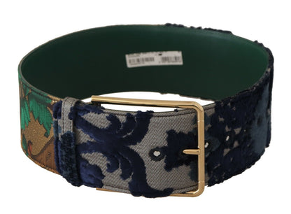 Ceinture Dolce & Gabbana en cuir brodé jacquard vert et métal doré