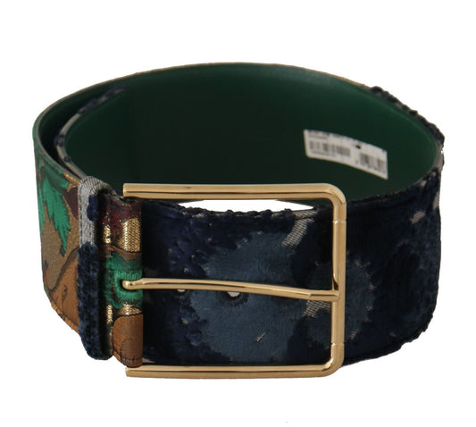 Ceinture Dolce & Gabbana en cuir brodé jacquard vert et métal doré
