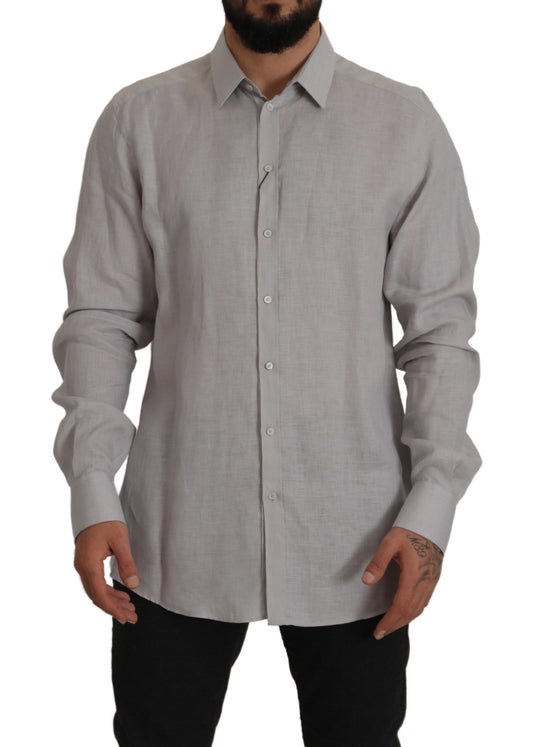 Chemise formelle dorée à manches longues en lin gris de Dolce & Gabbana