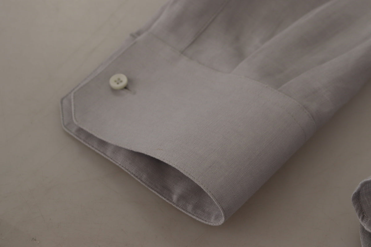 Chemise formelle dorée à manches longues en lin gris de Dolce &amp; Gabbana