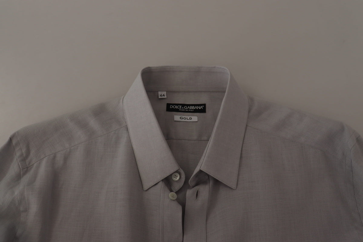 Chemise formelle dorée à manches longues en lin gris de Dolce &amp; Gabbana