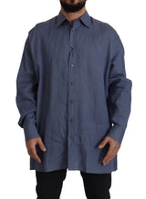 Chemise habillée homme en lin bleu foncé, coupe ajustée, Dolce &amp; Gabbana