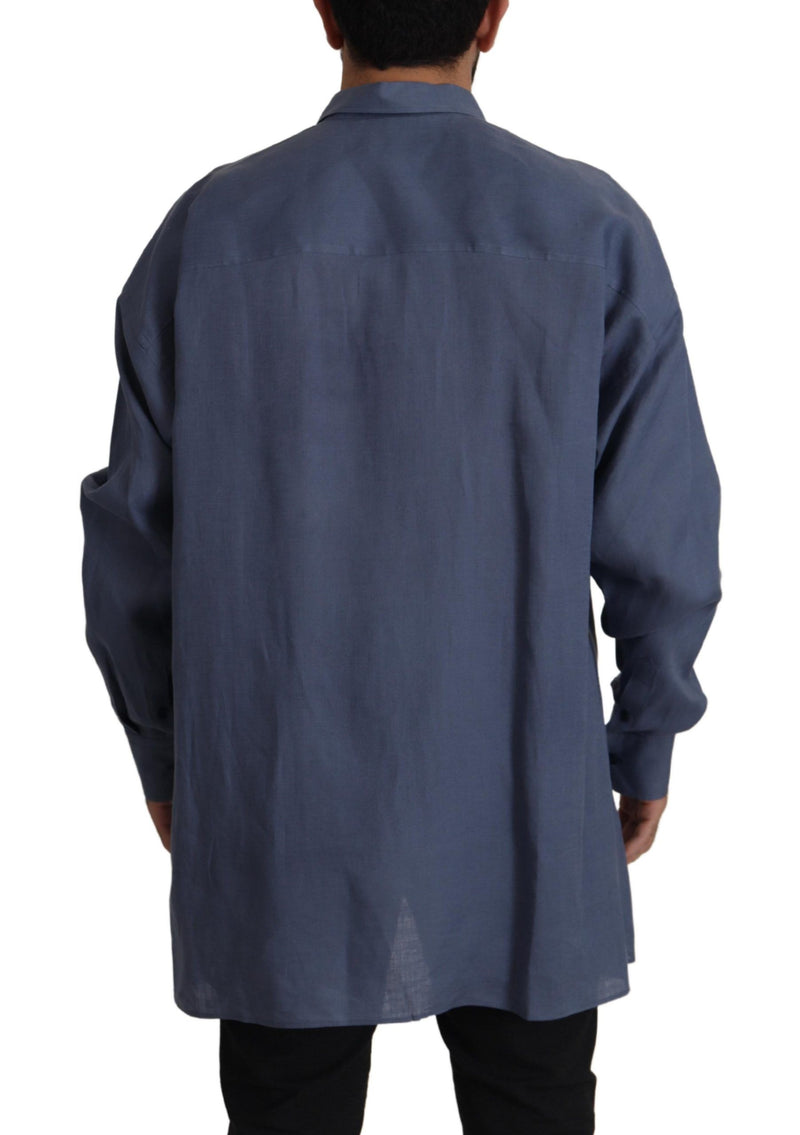 Chemise habillée homme en lin bleu foncé, coupe ajustée, Dolce &amp; Gabbana
