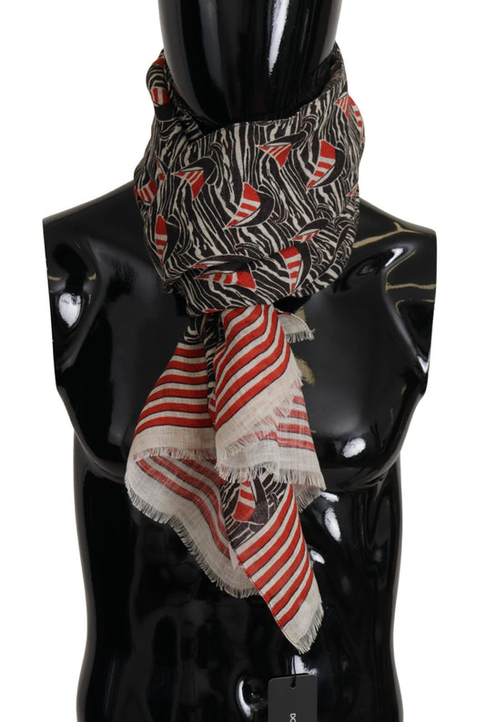 Foulard châle Dolce & Gabbana en lin noir et rouge à rayures voiliers