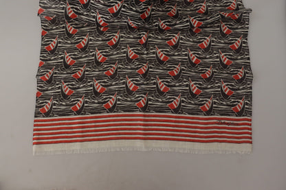Foulard châle Dolce & Gabbana en lin noir et rouge à rayures voiliers