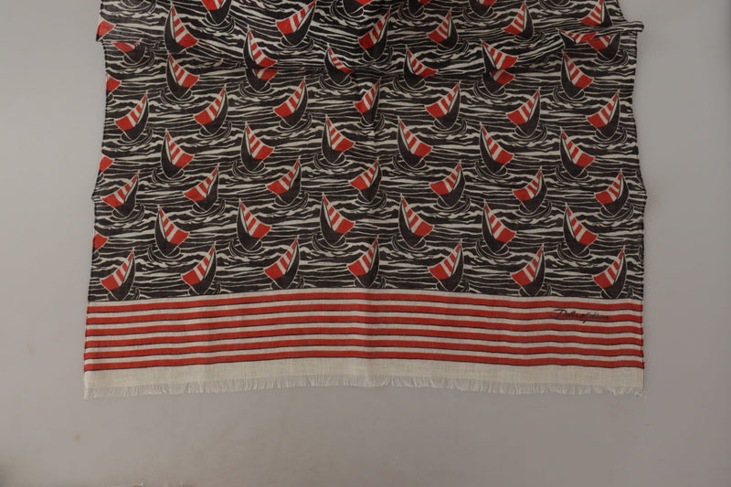 Foulard châle Dolce &amp; Gabbana en lin noir et rouge à rayures voiliers