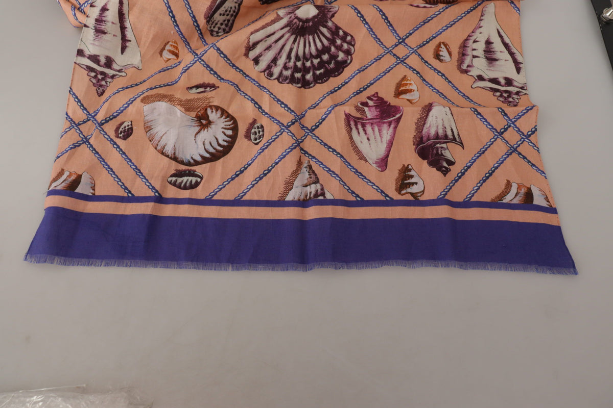Foulard châle en lin bleu à motif coquillages Dolce &amp; Gabbana pour homme