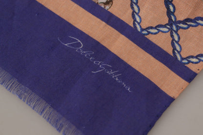 Foulard châle en lin bleu à motif coquillages Dolce & Gabbana pour homme