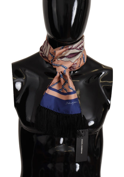 Foulard en soie à franges et châle Dolce & Gabbana à motif coquillage multicolore et logo DG