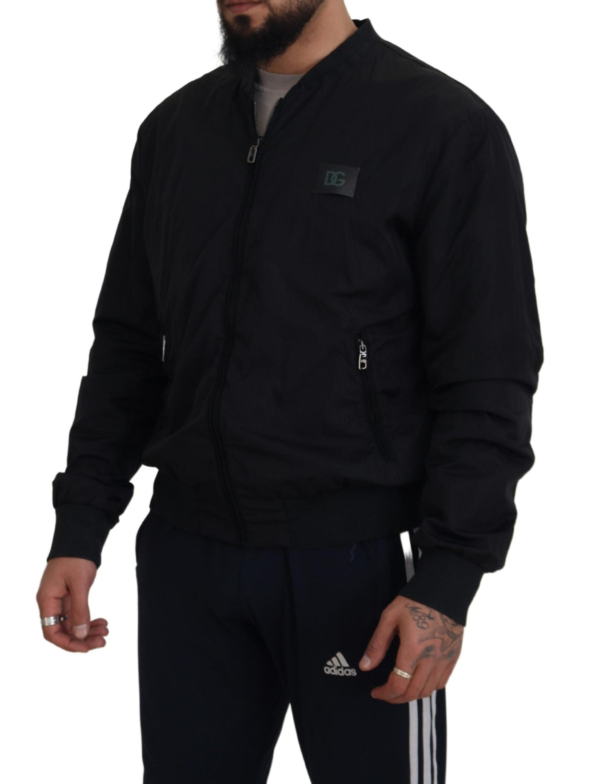 Veste bomber à fermeture éclair en nylon noir avec logo Dolce & Gabbana